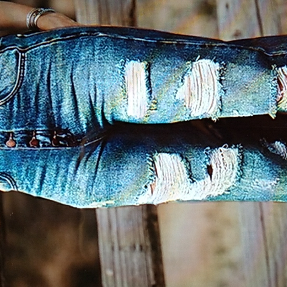 Casual Plain Wide Leg Ripped Denim